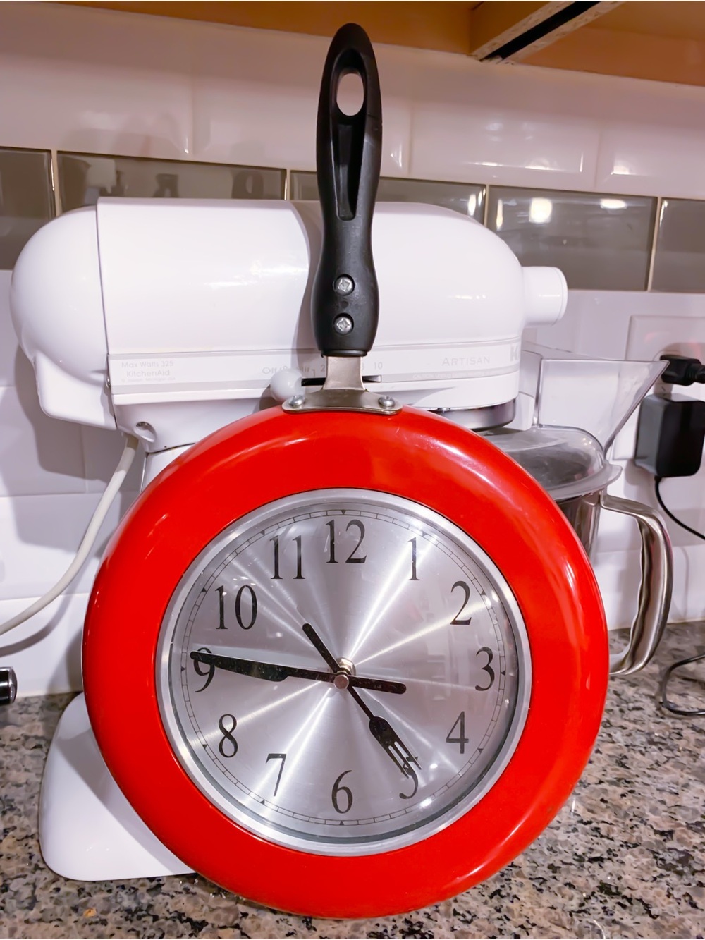 Red Frying Pan Wall Clock - Kitchen Accent
